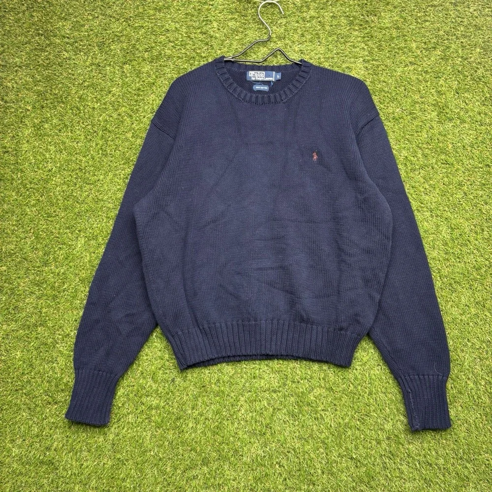 Polo Ralph Lauren Sweater Mens Large Blue Lightweight Pima Cotton Red Pony